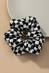 satin black and white checker hair scrunchie